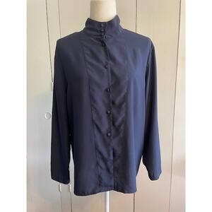 Vintage Talbots Size 12 Navy Blue Button Front Blouse (Circa 1970's)